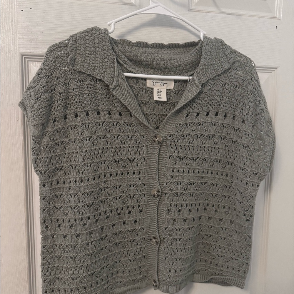 Gray Knit Button-Up Sweater